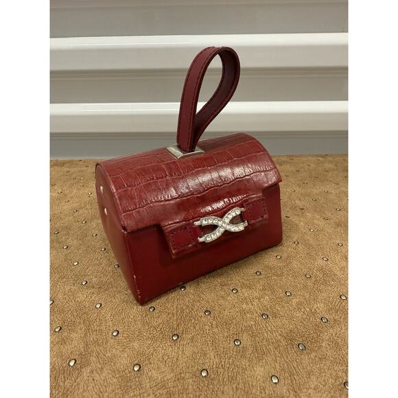 WOLF DESIGNS CROC RED LEATHER JEWELRY BOX WITH HANDLE GERMANY‎ - Picture 1 of 12